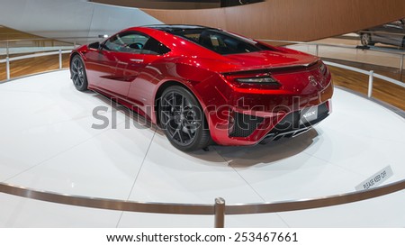CHICAGO, IL/USA - FEBRUARY 13, 2015: 2016 Acura NSX car at the Chicago Auto Show (CAS), the largest auto show in North America.