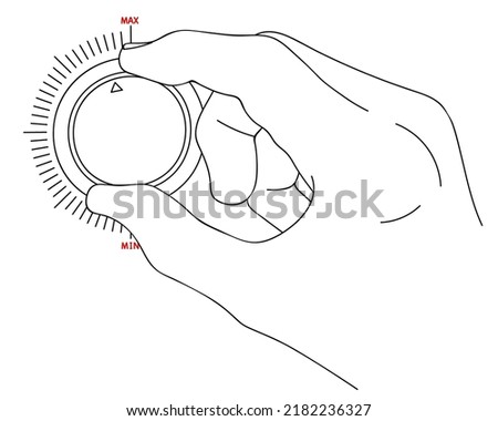 Rotation knob for level change. Decrease or increase the level of something. Metaphor of process control. Editable hand drawn contour. Vector