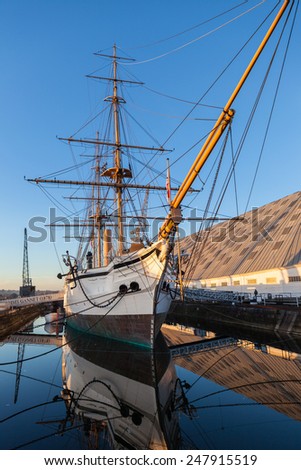 CHATHAM, UNITED KINGDOM - NOVEMBER, 24 2014: The HMS Gannet, a Victorian war ship, is now on display at The Historic Dockyard Chatham.