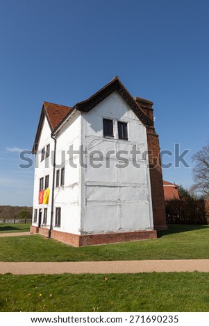 LONDON, UK - APRIL 15, 2015: Queen Elizabeth\'s Hunting Lodge is a unique example of a surviving timber-framed hunt standing still surrounded by its medieval royal hunting forest.