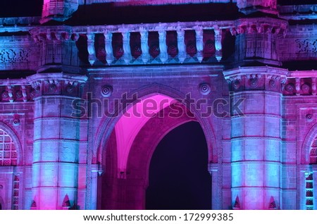 Illuminated Gateway of India in Mumbai at night during the Republic Day