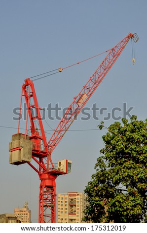 Red Crane at construction site