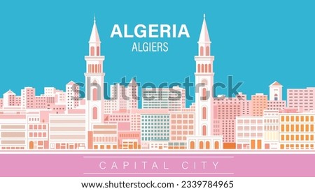 Algeria Algiers city skyline background, a digital rendering, international typographic style