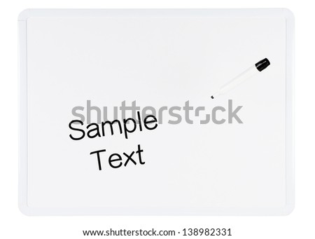 White Dry Erase Board on White Background with a Black Marker Suspended in Air and Background Clipping Path