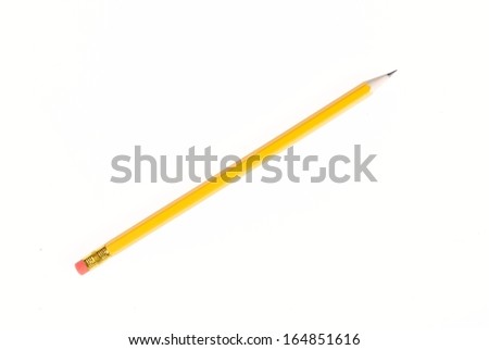 Yellow Lead Pencil with Eraser Isolated on White Background