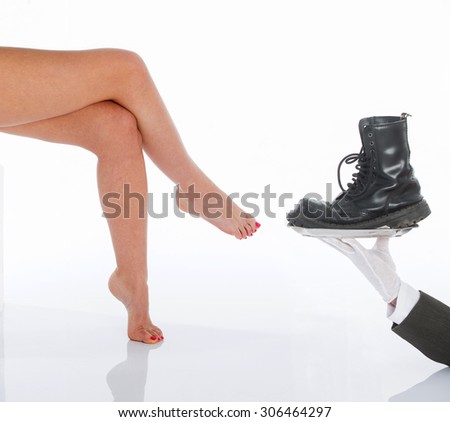 Beautiful legs. Woman trying many shoes. choosing.
