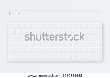 White virtual vector keyboard. Mockup light keyboard in neumorphic style. Compact virtual keypad for electronic gadget