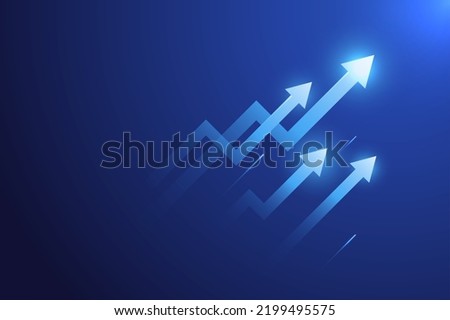 Arrow up movement. Analytics concept on dark blue background. Business investment growth concept