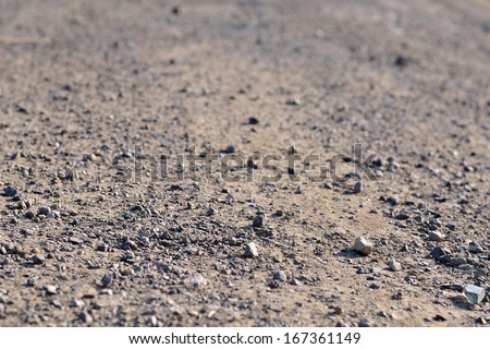 Terrain road with small rocks on the ground viewed from near the ground