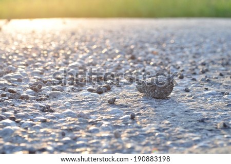 One rock on asphalt with light from left top corner
