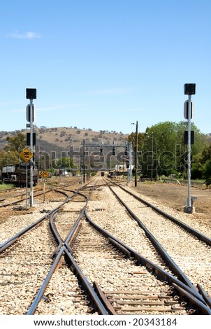 Railway Lines approaching a country railway station in South-Western New South Wales, Australia