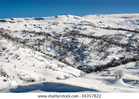 A Winter scene near the picturesque ski resort of Guthega, in the Kosciuszko National Park, New South Wales, Australia