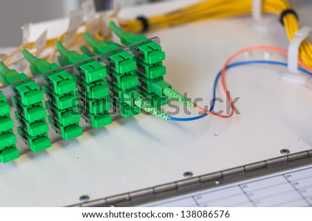 Panel of Fiber network switch with fiber optic  network cables