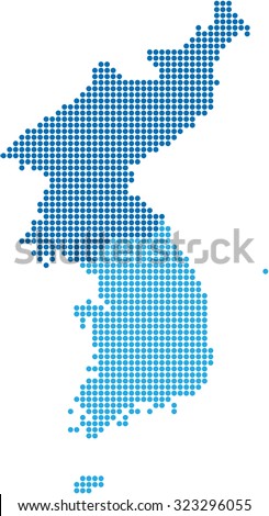 Blue circle shape North and South Korea map on white background, vector illustration.