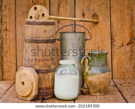 Milk and utensils for storage and processing of milk in the village