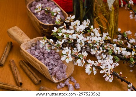 The composition of flowers, sea salt and medicinal infusion of the roots