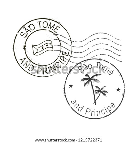 Postal grunge stamps ''Sao Tome and Principe''. White background.