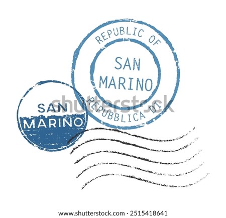 San Marino postal rubber stamps. Retro seals for letter envelopes, greeting cards, passport, parcels...English and italian inscription.