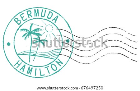 Postal grunge stamp ''Bermuda - Hamilton''. White background.