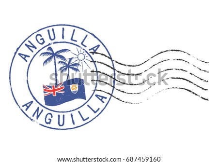 Postal grunge stamp 'Anguilla'. White background.