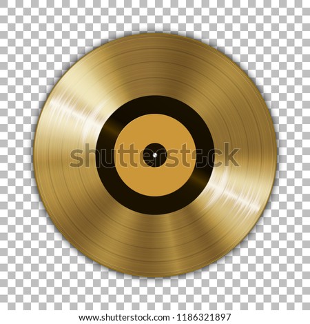 Gramophone golden vinyl LP record template isolated on checkered background. Vector illustration