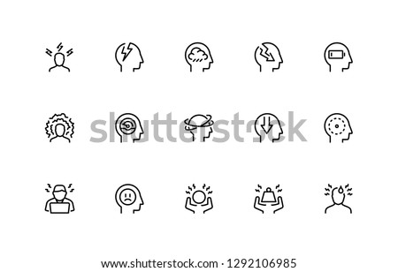 Stress and Depression Related Vector Icon Set. Thin Line Style. 48x48 Pixel Perfect