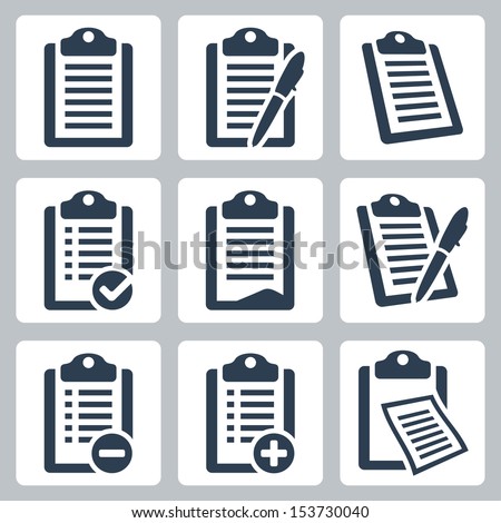 Vector isolated clipboard, list icons set