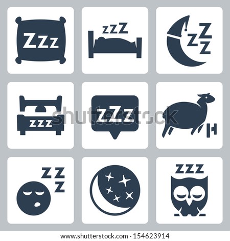 Vector isolated sleep concept icons set: pillow, bed, moon, sheep, owl, zzz