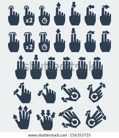 Vector touch screen gestures icons: tap, press and hold, swipe, spread, pinch, rotate