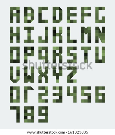 Vector green monospaced font composed of blocks