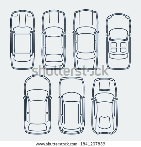 Vector Set of Cars in Outline Style, Top View
