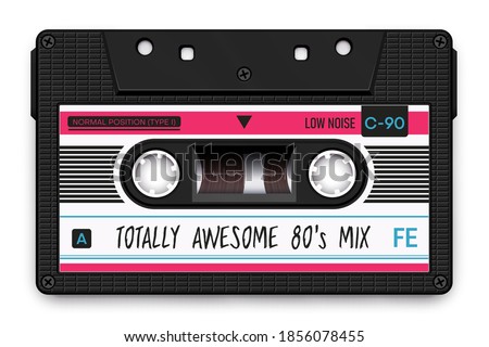 Realistic Black Audio Cassette, Totally Awesome 80's Mixtape