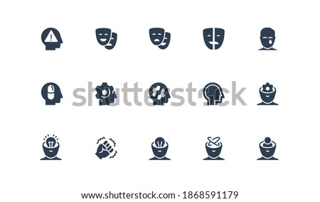 Stress, Depression and Mental Disorders Related Vector Icon Set in Glyph Style