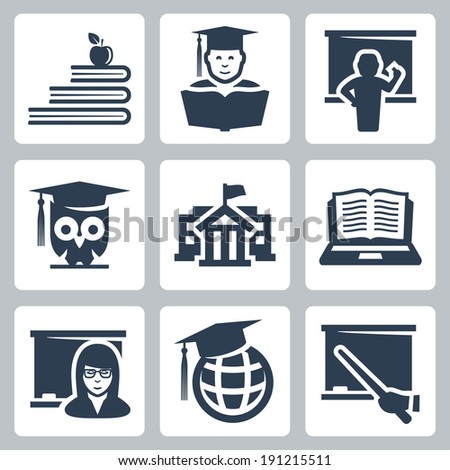 Higher education vector icons set