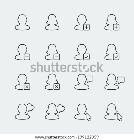 People related vector icons set, thin line