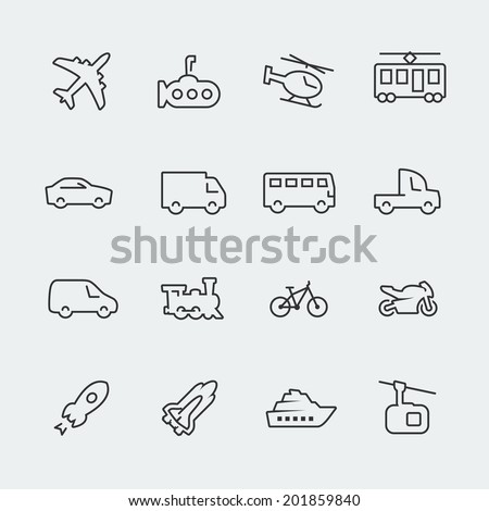 Transport vector icons set, thin line