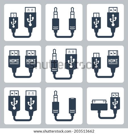 Adapter connectors vector icons set