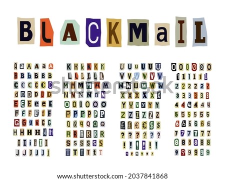 Blackmail or Ransom Anonymous Note Font. Latin Letters and Numbers Stockfoto © 