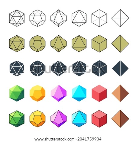Isometric D4, D6, D8, D10, D12, and D20 Dice Icons for Board Games