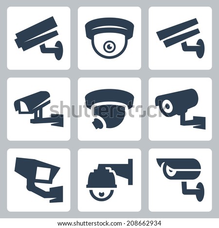 CCTV cameras vector icons set
