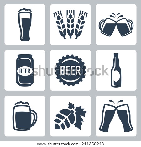 Beer related vector icons set
