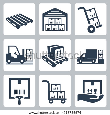 Warehouse related vector icons set