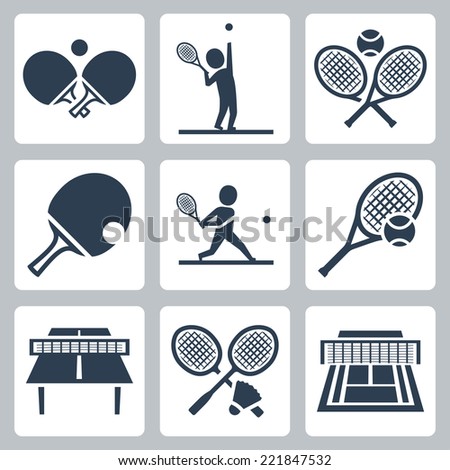 Court tennis,table tennis and badminton related vector icons set