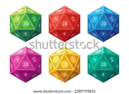 Vector D20 Dice for Board Games, 6 Color Variants