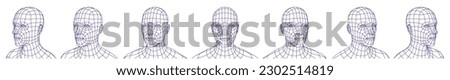 Wireframe Mesh Polygonal Male Head in Different Angles