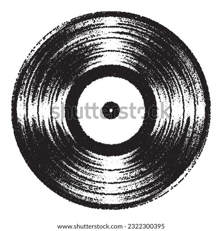 Gramophone Black Vinyl LP Record Silhouette Isolated on White Background With Stipple Effect. Vector Illustration