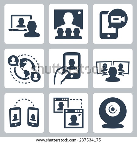 Video conference and communication related vector icon set