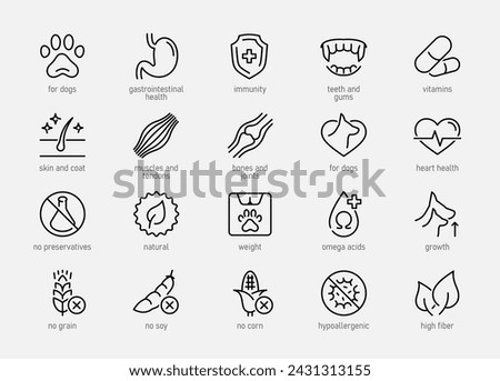 Dog Food Properties Vector Icon Set in Outline Style