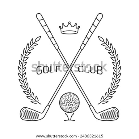 Golf Club Logo With Crossed Golf Clubs, a Ball, a Crown and Laurels in Outline Style