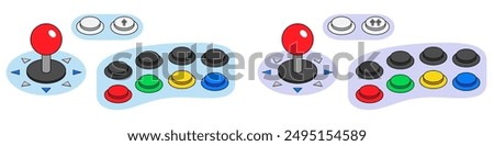 Arcade Machine Joystick and Buttons Layout for Two Players. Isometric Illustration